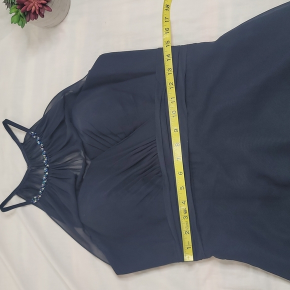 Symphony of Venus dark blue prom wedding chiffon gown sz 12 - Picture 7 of 15